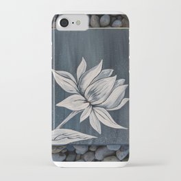 Black and White Lotus Painting on Rocks iPhone Case