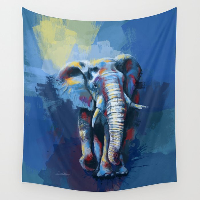 Elephant Dream - Colorful wild animal digital painting Wall Tapestry