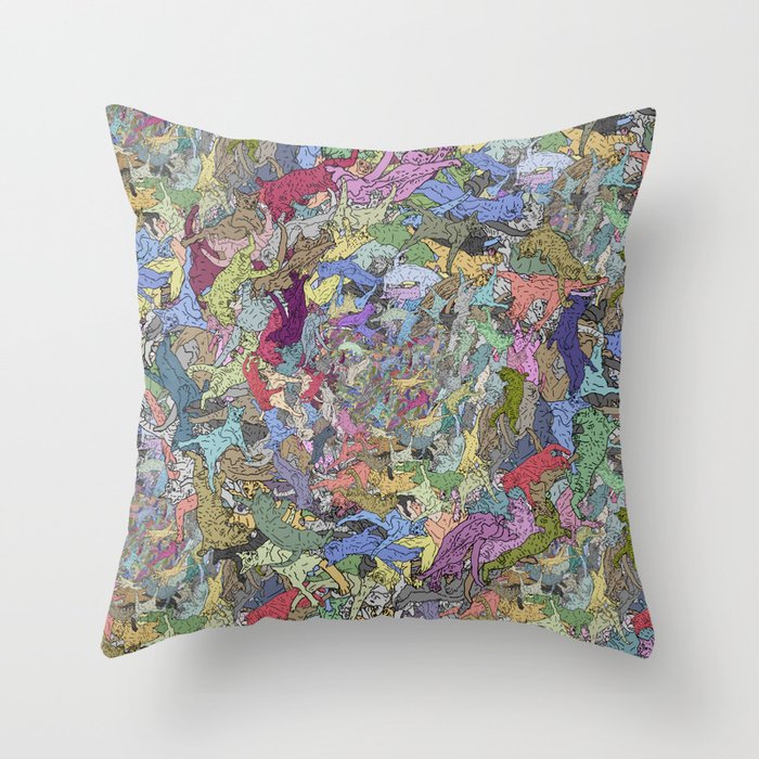 Colorful Flying Cats Throw Pillow