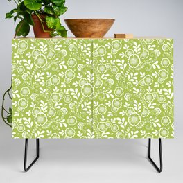 Light Green And White Eastern Floral Pattern Credenza