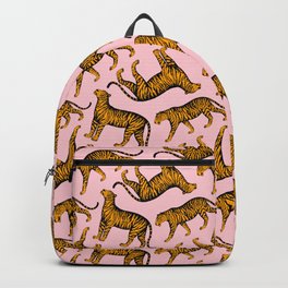 Tigers (Pink and Marigold) Backpack | Hand Drawn, Cats, Illucalliart, Tiger, Pink, Wildlife, Colorful, Animal, Drawing, Panther 