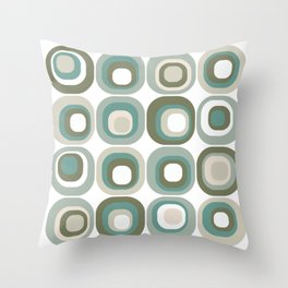 Stacked Squares Mid Century Modern in Teal, Green, Cream and White Throw Pillow