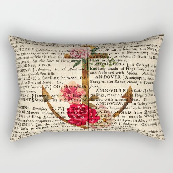 Vintage Anchor with Flowers Dictionary Art Rectangular Pillow