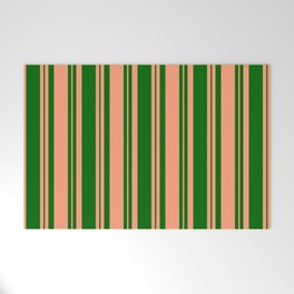 [ Thumbnail: Dark Green and Light Salmon Colored Lines Pattern Welcome Mat ]