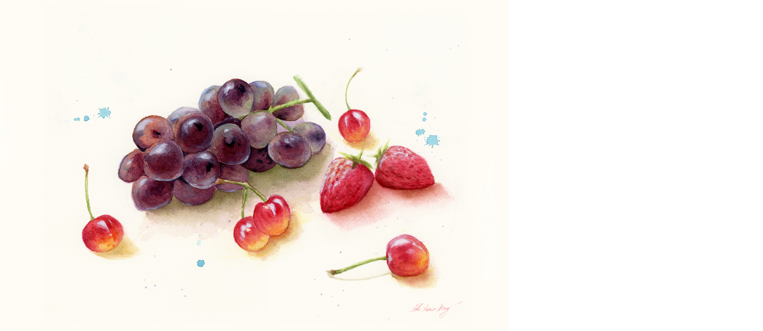 Fresh Grapes Cherries Strawberry Still Life Watercolor Painting By Suisai Genki Coffee Mug By Suisaigenki Society6