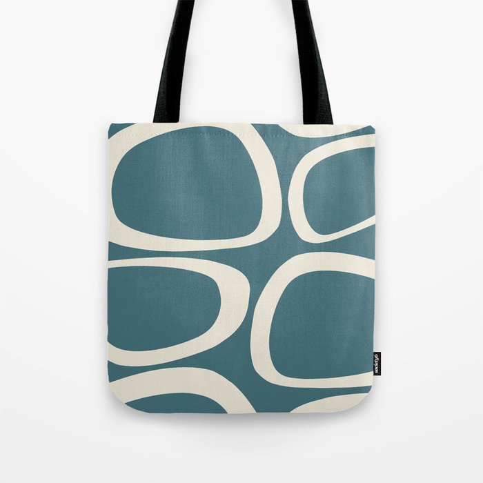 Mid Century Modern Funky Ovals Pattern Teal and Cream Tote Bag