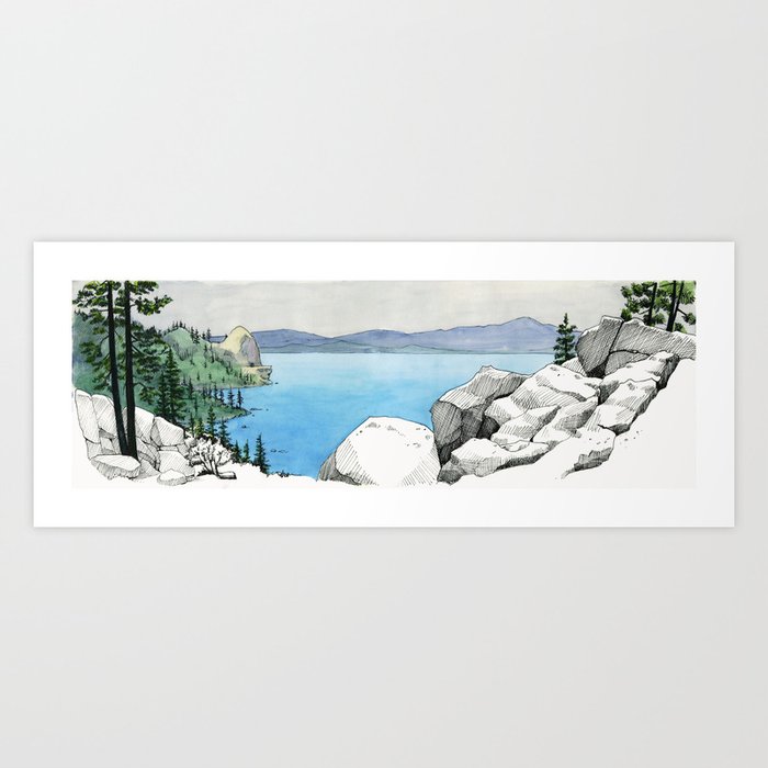 LAKE TAHOE, Travel Sketch by Frank-Joseph Art Print