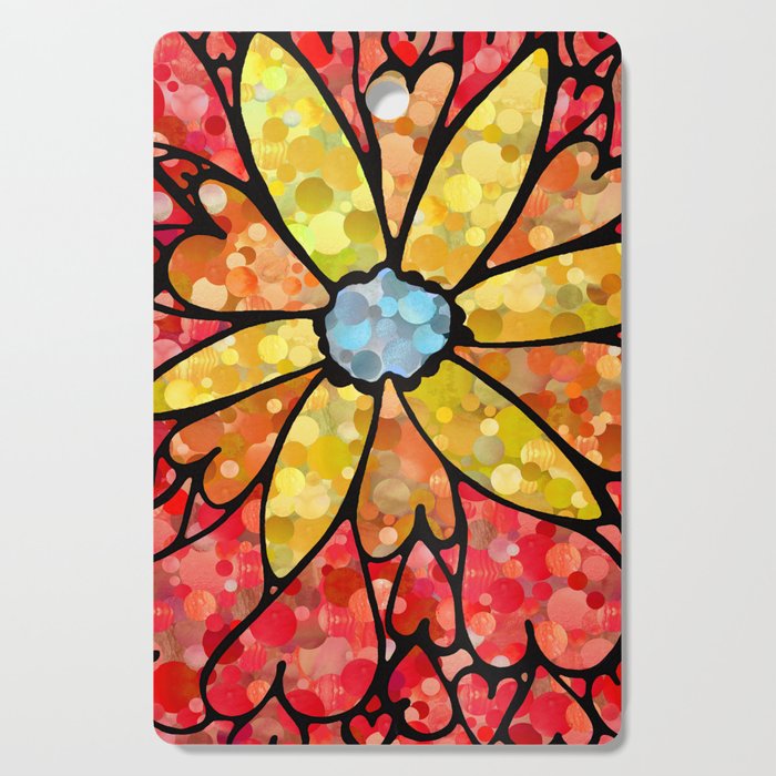 Love In Bloom - Bright Colorful Red And Yellow Flower Hearts Cutting Board