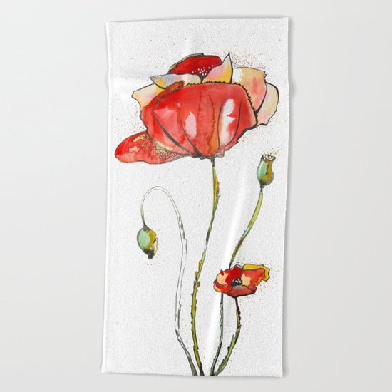 red poppies Beach Towel