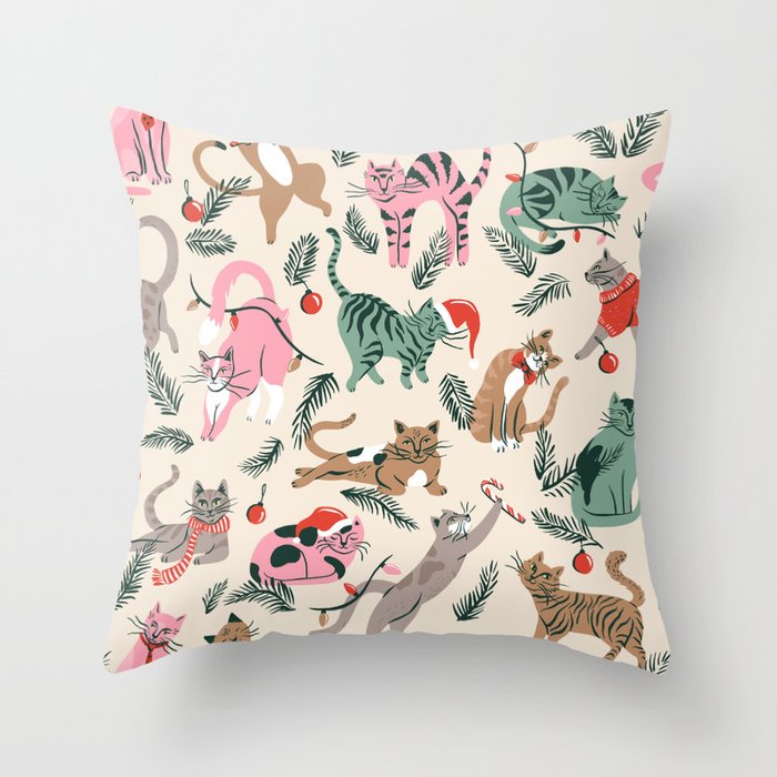 Silly Christmas Cats Throw Pillow