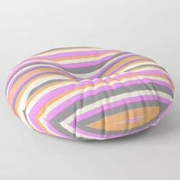 [ Thumbnail: Violet, Gray, Brown, and Beige Colored Lined/Striped Pattern Floor Pillow ]