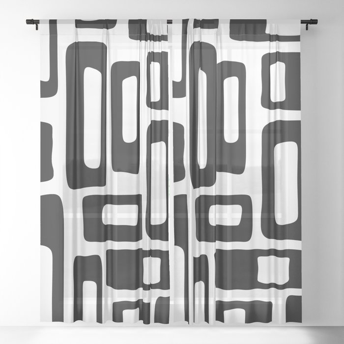 Retro Mid Century Modern Abstract Pattern 336 Black and White Sheer Curtain