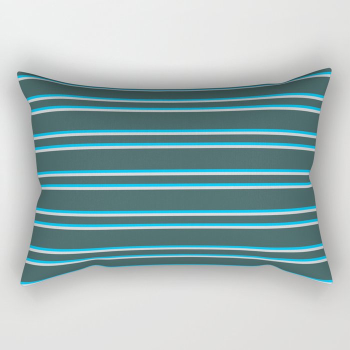 Dark Slate Gray, Deep Sky Blue & Light Gray Colored Lines Pattern Rectangular Pillow