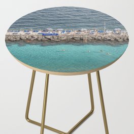 Italian Shades of Blue | Ocean Beach Club In Sorrento, Italy Art Print | Amalfi Coast Travel Photography Side Table