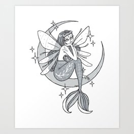 Mermaid Moon Fairy Art Print