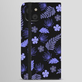 Flower leaves Pattern blue black Design iPhone Wallet Case