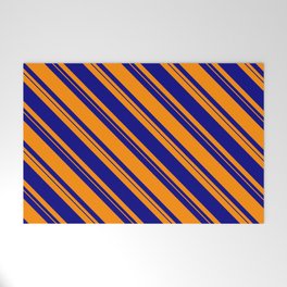 [ Thumbnail: Dark Orange & Blue Colored Lined/Striped Pattern Welcome Mat ]
