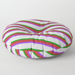 [ Thumbnail: Red, Purple, Light Grey & Green Colored Lines Pattern Floor Pillow ]