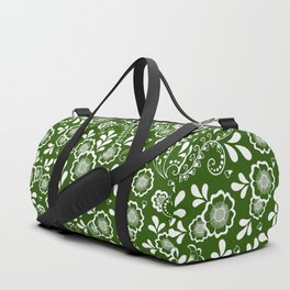 Green And White Eastern Floral Pattern Duffle Bag