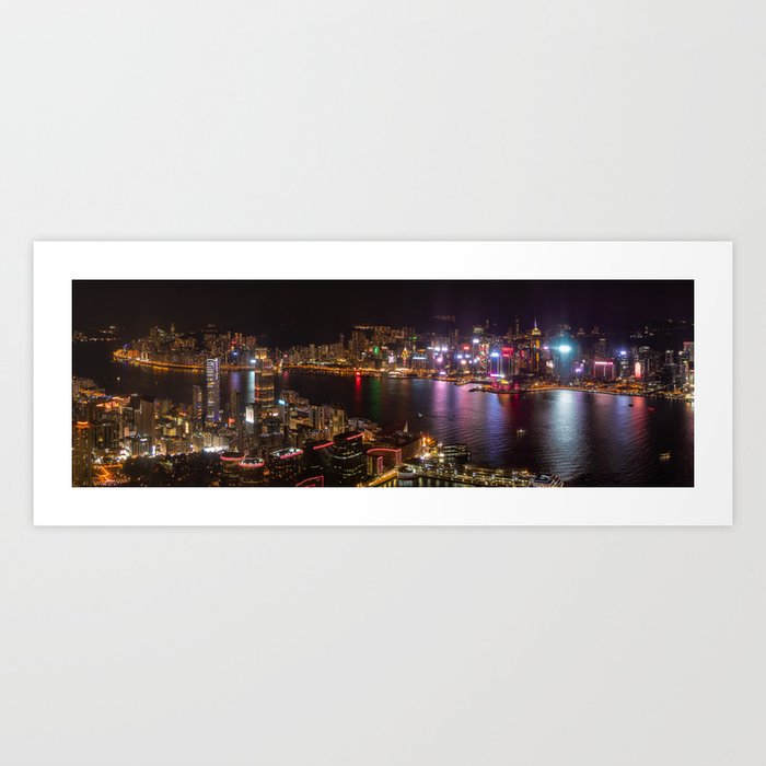 Night Lights on Hong Kong's Victoria Harbour Art Print