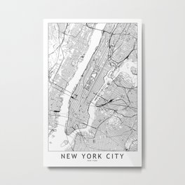 New York City White Map Metal Print