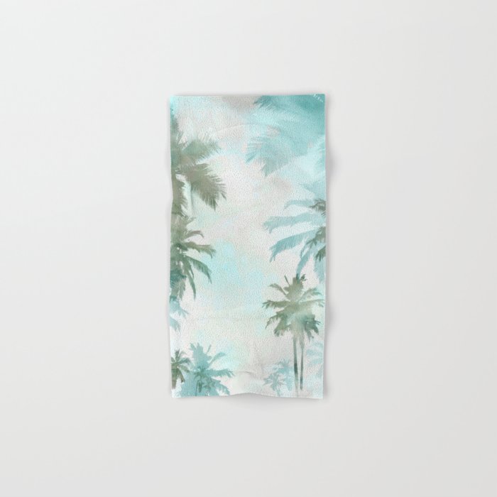 Aqua Blue Watercolor Palm Trees Hand & Bath Towel