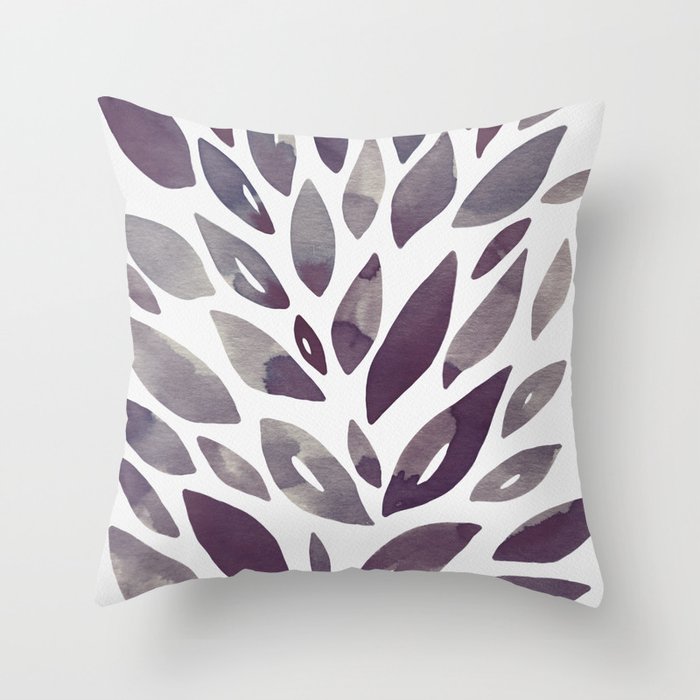 Watercolor floral petals - purple and grey Throw Pillow