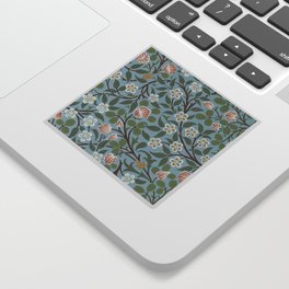 William Morris Vintage Blue Clover Floral Pattern -Botanical Victorian Design Sticker