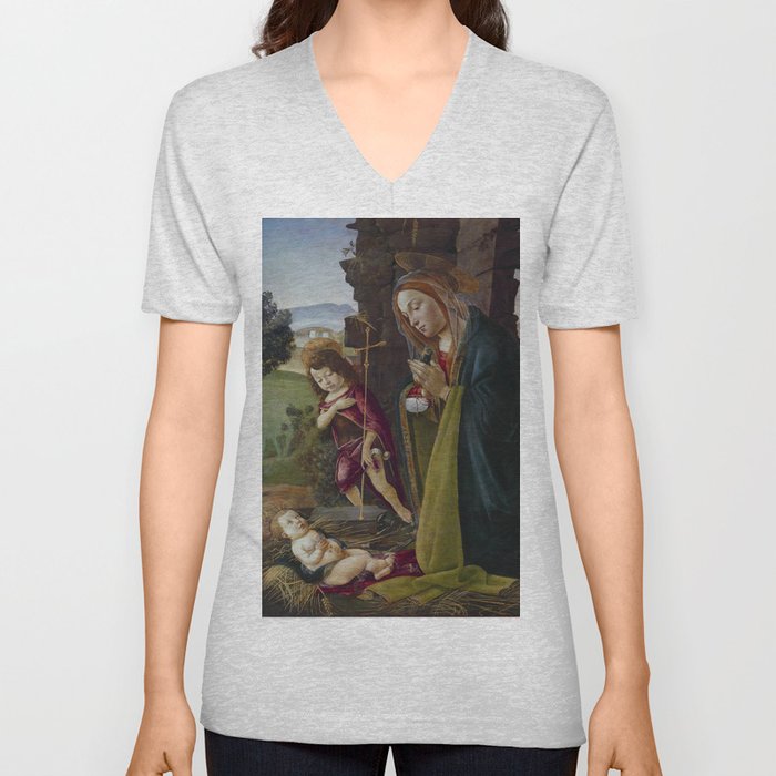 Sandro Botticelli "Adoration of Christ with Saint John" V Neck T Shirt