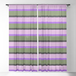 [ Thumbnail: Plum, Purple, Dark Olive Green, and Black Colored Striped/Lined Pattern Sheer Curtain ]