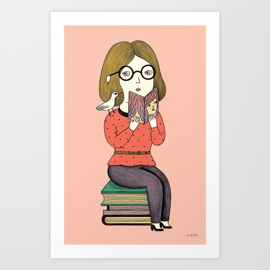 BOOKS AND BIRDS Art Print