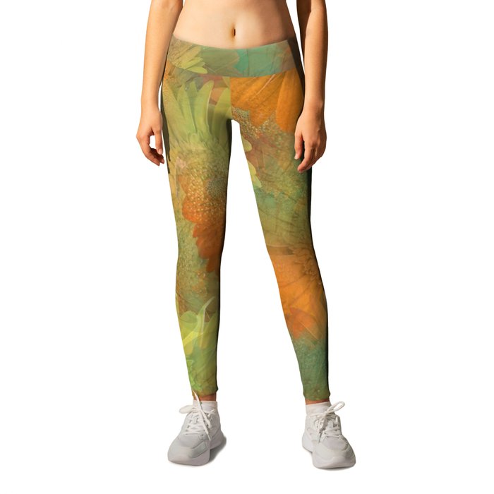 Floral Orange-Yellow-Green Leggings by LLL Creations | Society6