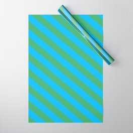 [ Thumbnail: Deep Sky Blue & Sea Green Colored Lines/Stripes Pattern Wrapping Paper ]