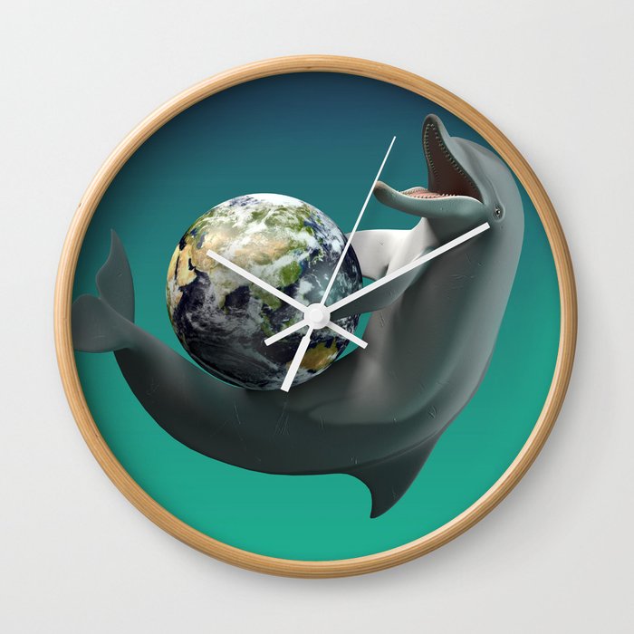 The Dolphin with the planet Earth Wall Clock