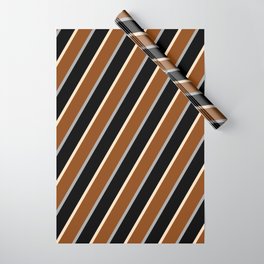 [ Thumbnail: Brown, Dark Grey, Black, and Bisque Colored Lines/Stripes Pattern Wrapping Paper ]
