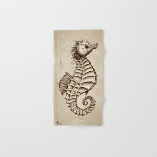"Fantasy Seahorse" by Amber Marine ~ (Vintage) ~ Ink Illustration, (c) 2016 Hand & Bath Towel