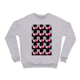 Grey And Pink Heart in Buffalo Plaid,Pink Heart Pattern,Black and Grey Plaid,Grey and Black Check, Crewneck Sweatshirt
