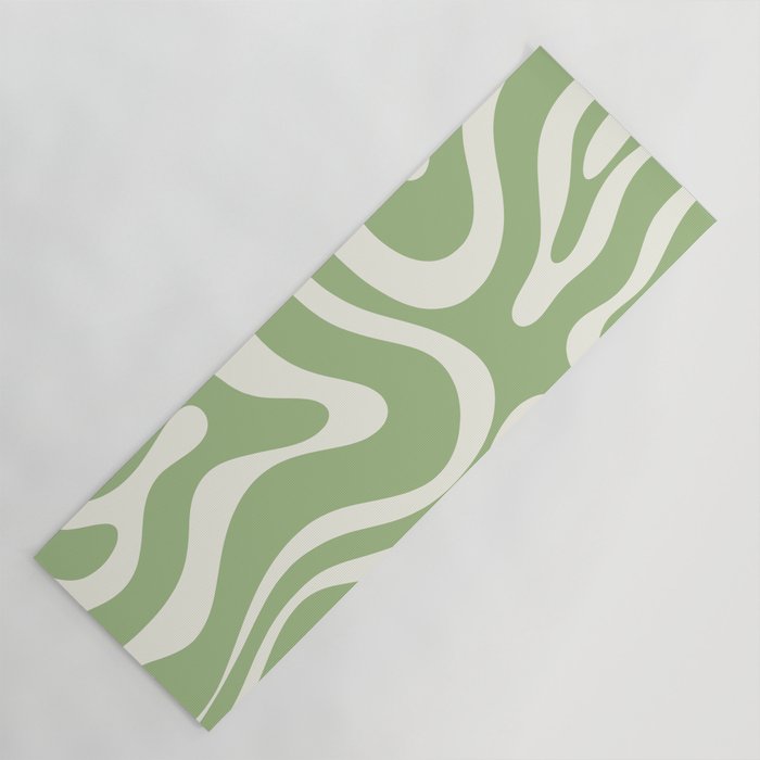 Modern Liquid Swirl Abstract Pattern in Light Sage Green and Cream Yoga Mat