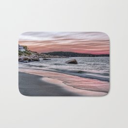 Pink Sunset on the beach Bath Mat | Newengland, Blue, Landscape, Photo, Digital, Pink, Rockport, Coast, Reflection, Pastel 