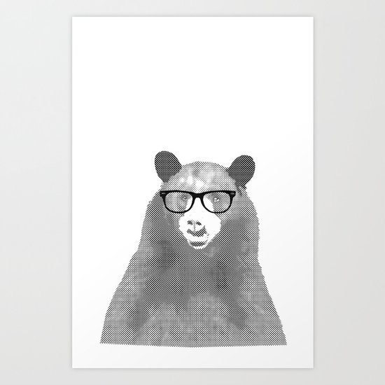 Halftone Hipster Bear Art Print