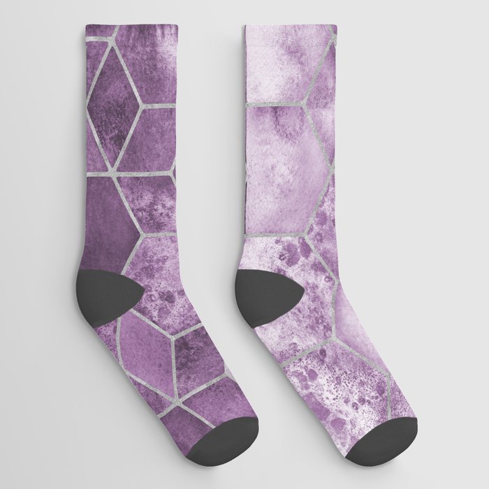 Cubes of Silver - Violet Purple Nights Geometric Socks