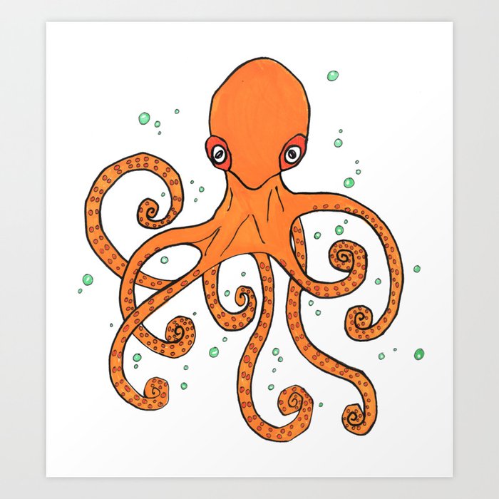 Octopus and Bubbles Art Print by Miriam Joy E