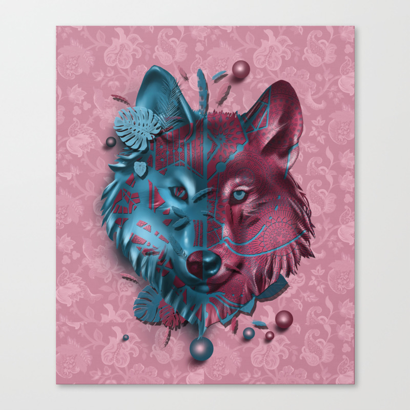 Wolf Vintage Decor Pink Canvas Print By Bekimart Society6