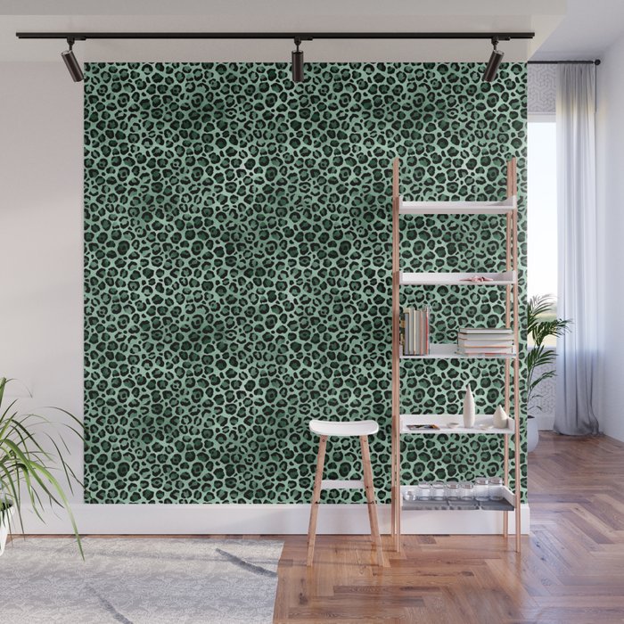 Green Metallic Leopard Pattern Wall Mural