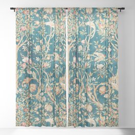 William Morris Vintage Melsetter Teal Blue Green Floral Art Sheer Curtain