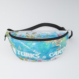 Turks & Caicos Antilles Illustrated Travel Map with Roads and Highlights Fanny Pack