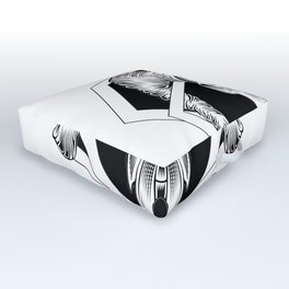 ram skull 2 Outdoor Floor Cushion | Pop Art, Black And White, Digital, Darkart, Vectorart, Geometric, Ramskull, Shapes, Lines, Illustration 