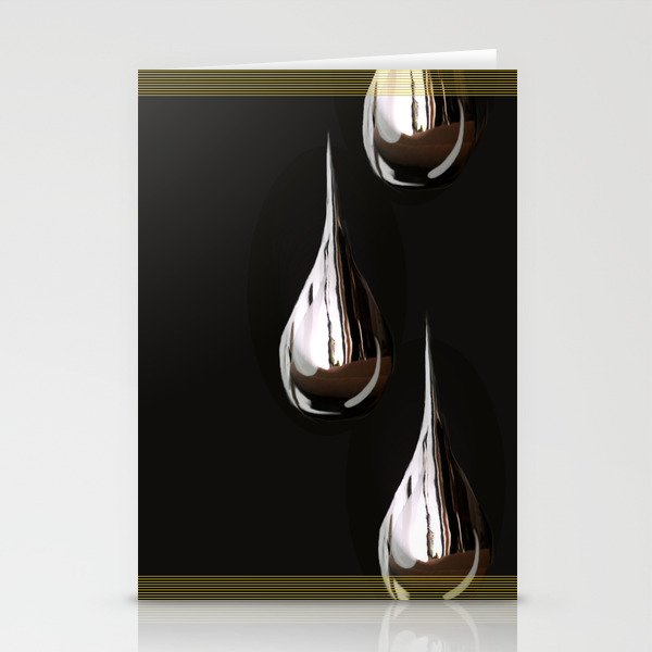 Silver Painting Drops On A Black Background in Golden Frames #decor #society6 #buyart Stationery Cards