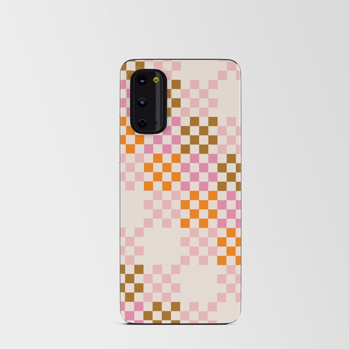 Pink + Tan + Orange Chequered Pattern Android Card Case