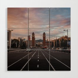 Spain Photography - Highway Going Through Barcelona In The Evening Wood Wall Art
